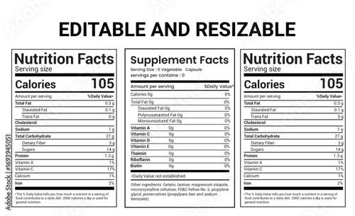 Blank nutrition facts and supplement facts labels ready for customization and editing