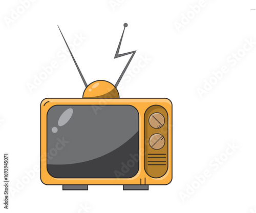 Televison old era style with a cute flat cartoon concept drawing illustration in templete cool with a drawing in vector .
