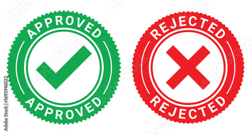 Green approved checkmark red rejected cross vector, approved, rejected, checkmark, cross, green, red, stamp, seal, symbol, graphic, design, confirmation, denial, yes, no, decision, choice, option