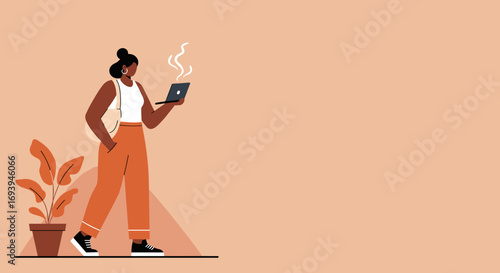 Modern woman using a laptop, representing remote work, digital lifestyle, and seamless connectivity. Ideal for business, technology, or modern living concepts.