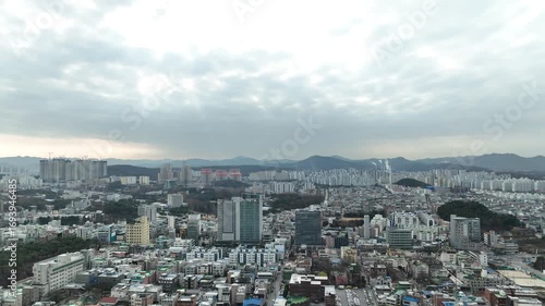 A panoramic view of apartment complexes and industrial complexes in Cheongju city, Korea
