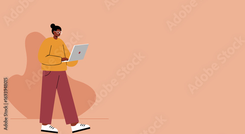 An illustration of a focused person working on a laptop, embodying productivity, remote work, and modern digital lifestyle. Ideal for business, education, and technology concepts.