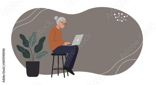 Older man focused on his laptop, embodying remote work, digital learning, and an active modern lifestyle for seniors at home.