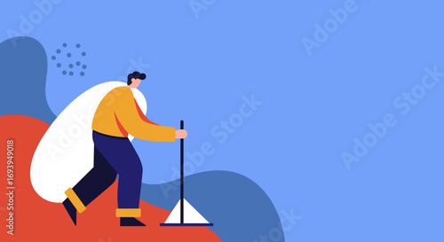 Illustration of a person sweeping, symbolizing cleanliness, tidiness, and taking action. Ideal for concepts like home maintenance, new beginnings, or a fresh start.