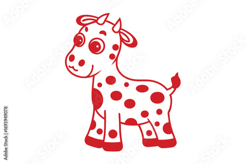 Cartoon outline displays a white calf with red polka dots in full view