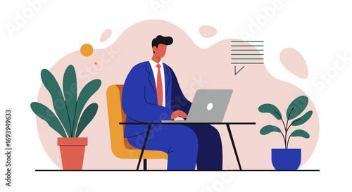 Professional businessman working on his laptop in a modern office. Represents productivity, remote work, corporate lifestyle, and digital communication.