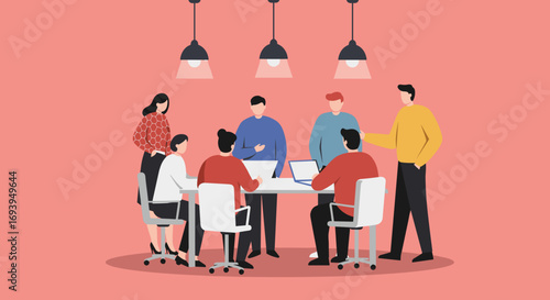 Diverse team collaborating in a modern office meeting, discussing business strategy and new ideas. Ideal for corporate, teamwork, and communication concepts.