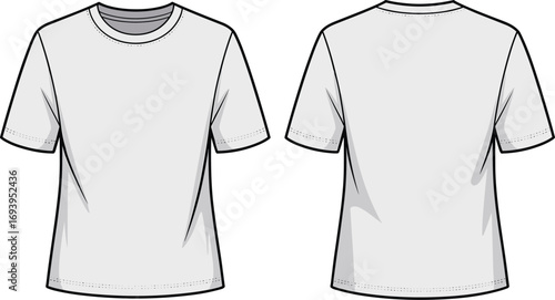 Front and back flat sketch of a basic short sleeve crew neck t-shirt tee shirt clothing