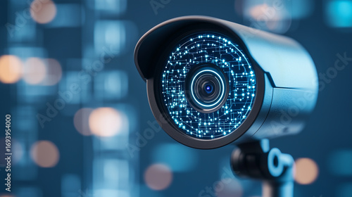 Futuristic surveillance camera with digital interface design