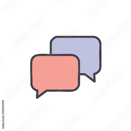 A vibrant illustration showcasing two overlapping speech bubbles, one pink and another blue, perfectly symbolizes modern digital messaging, online chat, and interactive dialogue.