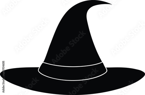 Black Silhouette of a Witch Hat - Halloween Vector Graphic. Spooky Witch Hat Outline - Halloween Icon Vector Art