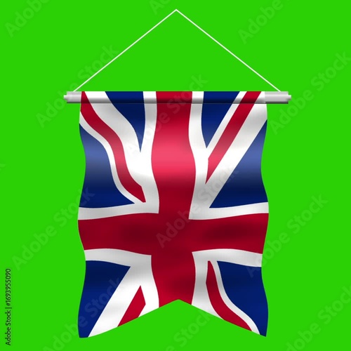 England Flag Banner Waving Green Screen Video Animation Isolated on Chroma Key Background