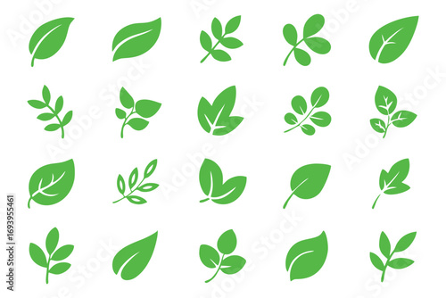 Green Leaves Solid Icon Set