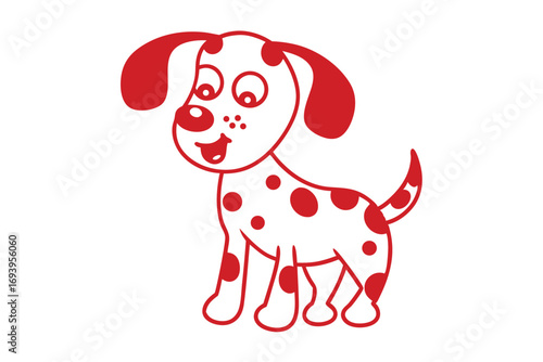 Cartoon spotted puppy presents joyful exuberance through its playful stance and color