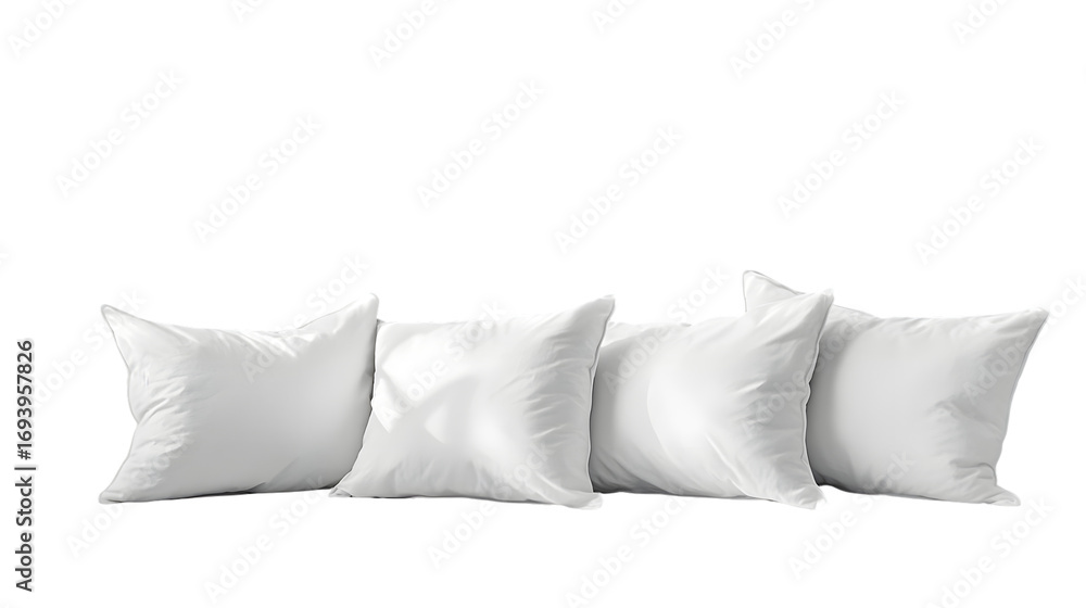 Obraz premium Soft plush white cotton pillows arranged on a plain minimalist background isolated on a transparent background