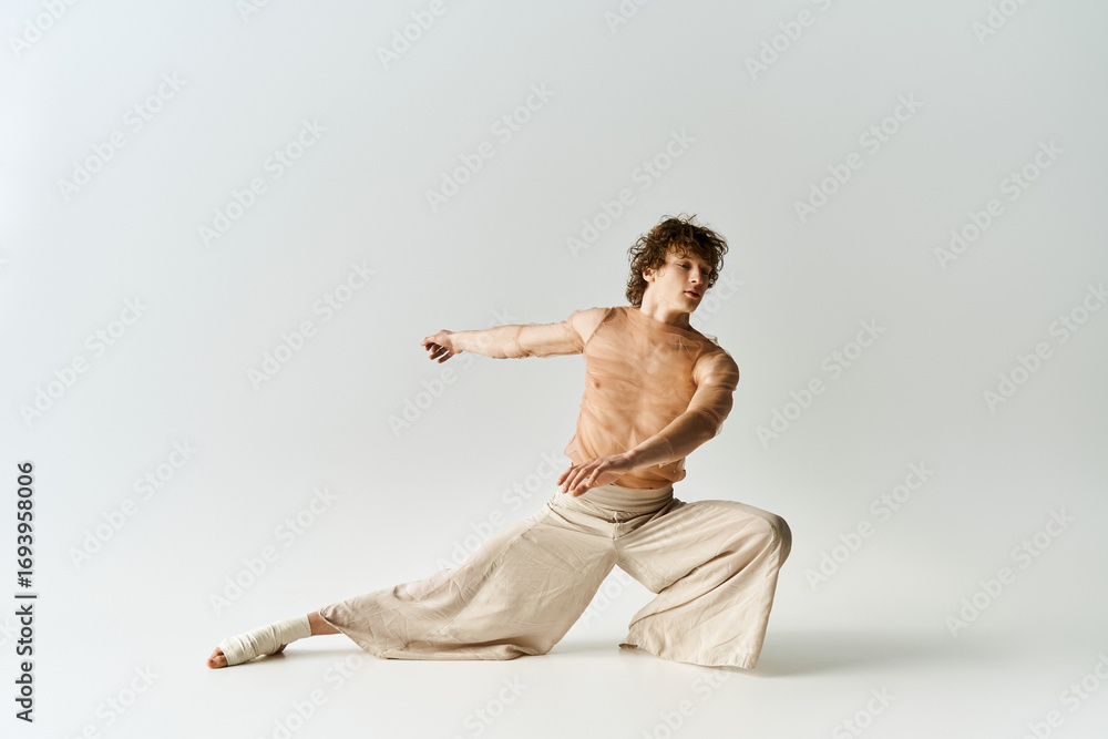 Obraz premium Young dancer expresses creativity through movement in a studio setting