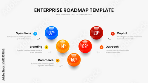 Clean Report 5 Element Chart Slide Layout. Elegant Portfolio Presentation Template Vector Illustration. Marketing Briefing Five Option Infographic Slideshow Design.