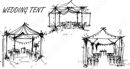 Vector Sketch of Wedding Tents, Hand-Drawn with Details for Celebration and Events