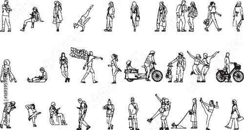 Vector Art of People in Various Poses and Activities, Including Everyday Life and Dynamic Actions