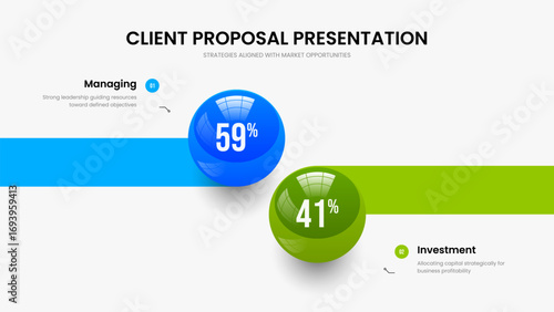 Company Briefing Slide Design Vector Illustration. Service Analysis Two Step Diagram Frame Template. Business Launch 2 Option Graph Presentation Layout.
