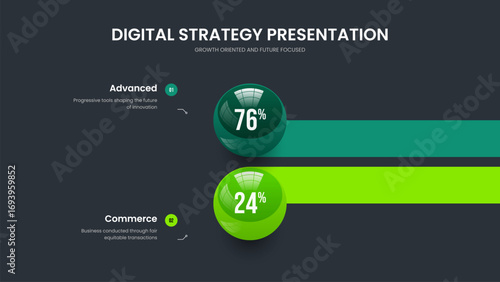 Minimalist Briefing Two Step Infographic Slideshow Template. Business Performance Frame Design Vector Illustration. Medical Solution 2 Element Graph Presentation Layout.
