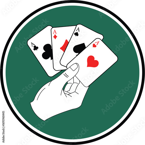 Hand Holding Four Aces Poker Hand Illustration Casino Luck Gambling Concept Victory Cards Gaming Winning Fortune Symbol
