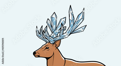 Cartoon deer illustration with crystal antlers, a unique and whimsical drawing of a cartoon deer that stands out. Cartoon deer with eye catching crystals, perfect art element for graphic design,