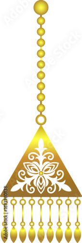 Golden Kazakh pendant with beads № S2-02