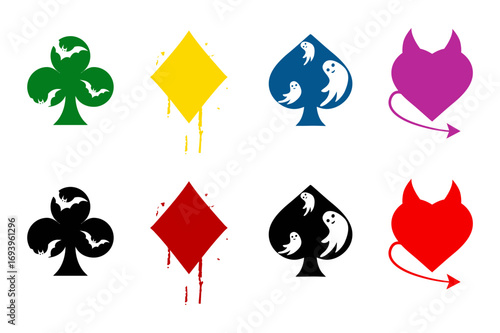 Stilized Halloween playing cards symbols-Spades, diamonds, hearts , and clubs