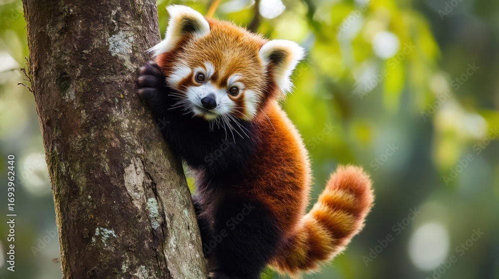 Obraz premium Red panda climbing tree