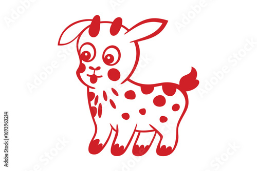 Charming red outline goat with playful spots shows its tongue delightfully