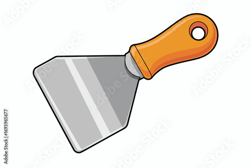 Cartoon Style Putty Knife or Scraper with Orange Handle for Home Improvement Projects and DIY Tasks