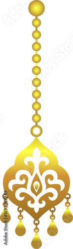 Golden Kazakh pendant with beads № S2-04