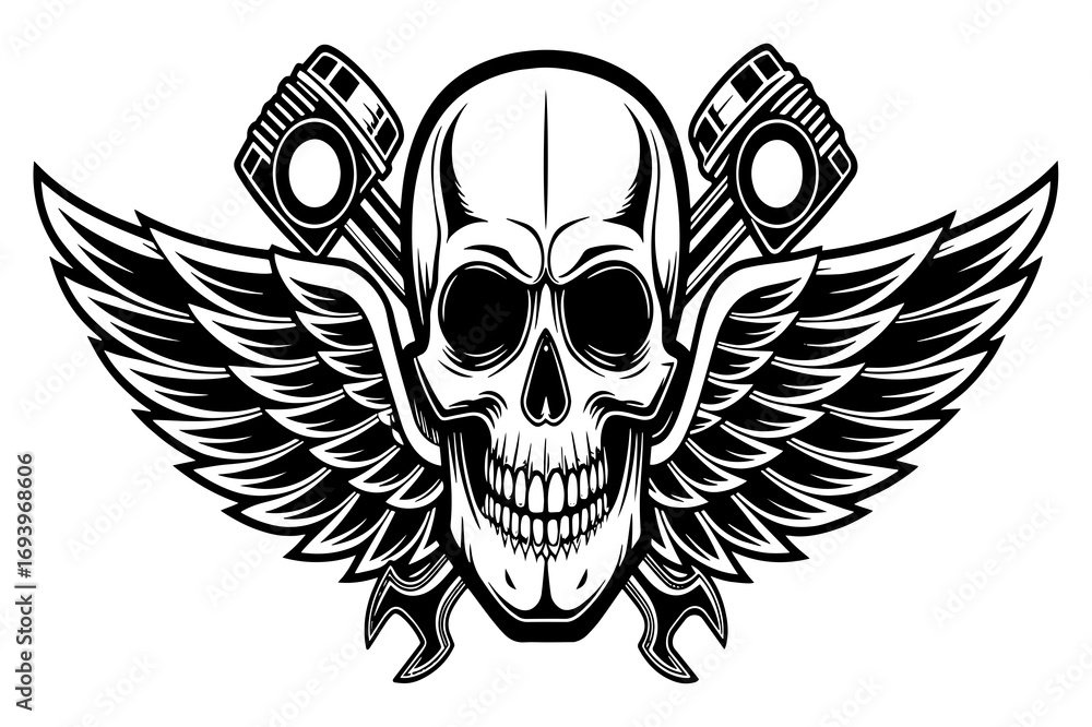 Fototapeta premium Winged Skull with Pistons Illustration