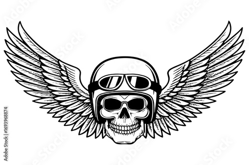 Winged Skull with Helmet and Goggles Illustration