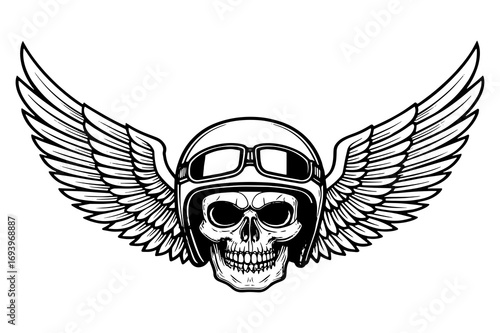 Winged Skull with Helmet and Goggles Illustration