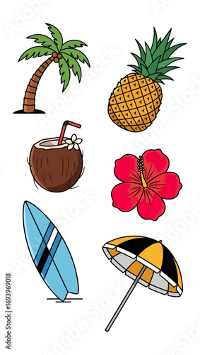 Summer beach activities flat design elements