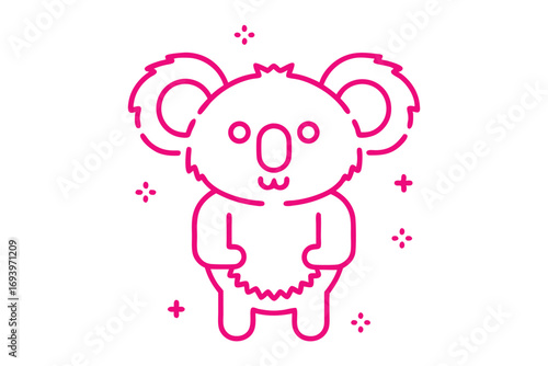 Cute magenta koala bear standing outlined on white background emits a friendly, inviting vibe