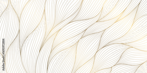 Elegant vector illustration, golden floral patterns, abstract leaves, geometric ornaments, modern yet vintage botanical design. The background is perfect for premium wallpapers, cards, banners, print.
