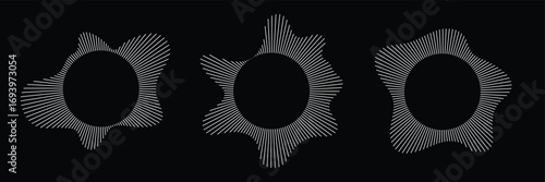 Radial wave sound lines. Circular frame. Sound circle ring. Wavy round frame. Radial sun rays symbol. Wavy geometric silhouette. Abstract design element. eps 10 