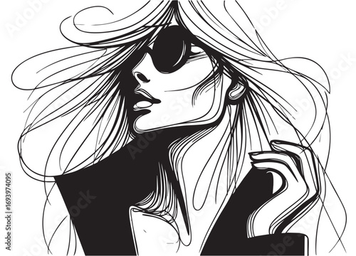 Fashion models portrait silhouettes, hand drawn sketch. Abstract female , contemporary design, vector illustration