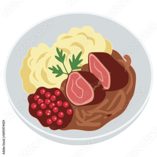 Poronkäristys Finnish Sautéed reindeer flat color vector illustration template design