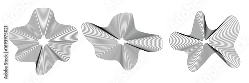 Set of abstract liquid shapes with editable stroke vector element . Set of abstract liquid, irregular, blob lines, dynamic forms, shapes on white background . 