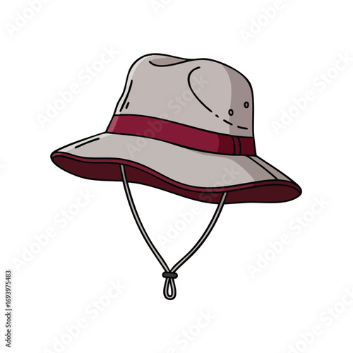 Beige Boonie Hat with Maroon Band and Chin Strap.