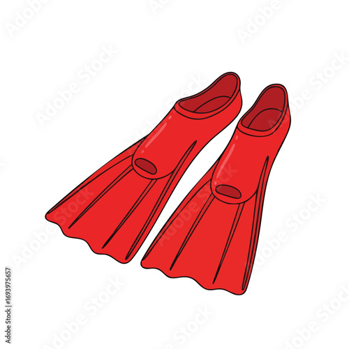 Pair of Red Rubber Diving Fins for Swimming.