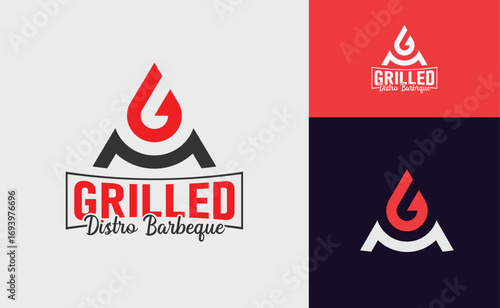 Modern grilled barbeque logo with a stylized red flame icon and bold GRILLED text in a banner.