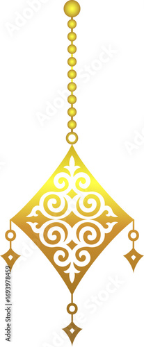 Golden Kazakh pendant with beads № S2-08