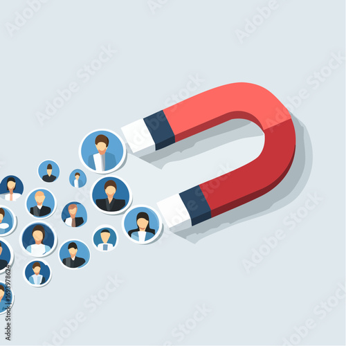 Magnet attracting person icons for Lead Generation concept