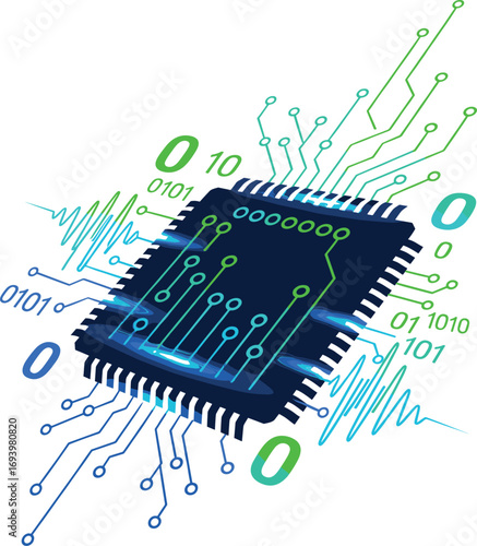 Futuristic Circuit Board Icon with Digital Glow