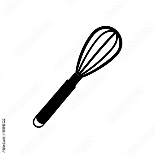 Illustration of a simple black whisk tool on transparent background silhouette